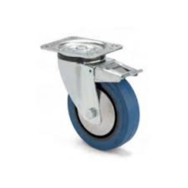 RUEDA GOMA AZUL GIRATORIA PLATINA FRENO