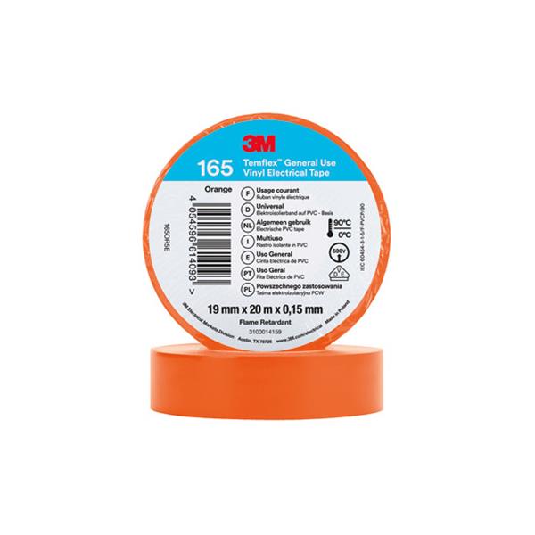 3M&trade; CINTA AISLANTE PVC Temflex&trade; 165 19mm x 20m Naranja