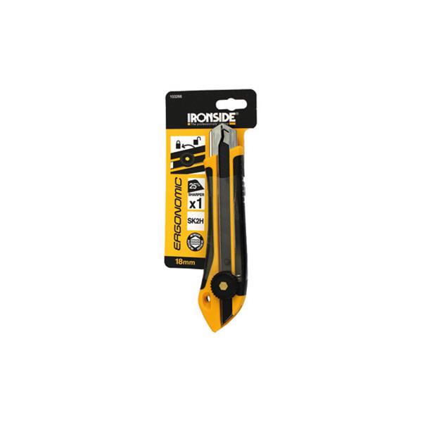 IRONSIDE CUTER 18 MM BICOMPONENTE EN ABS + TPR BLOQUEO MANUAL CON RUEDA, HOJA: SK2H