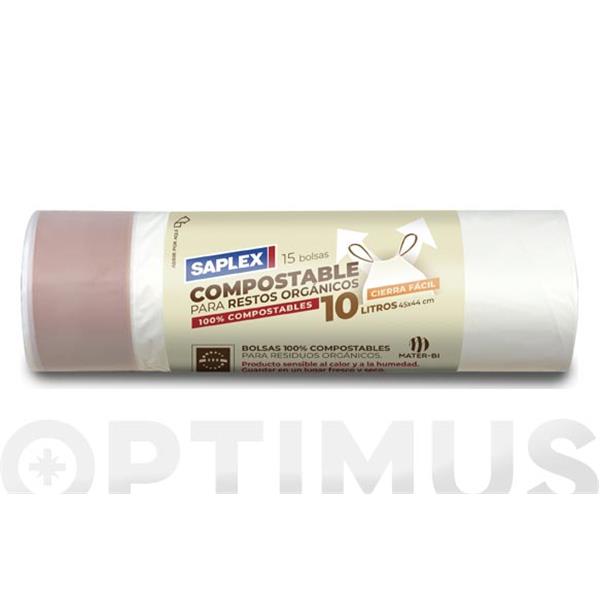 BOLSA BASURA 10 L BIODEGRADABLE (15 UDS)  44X44 CM COMPOST