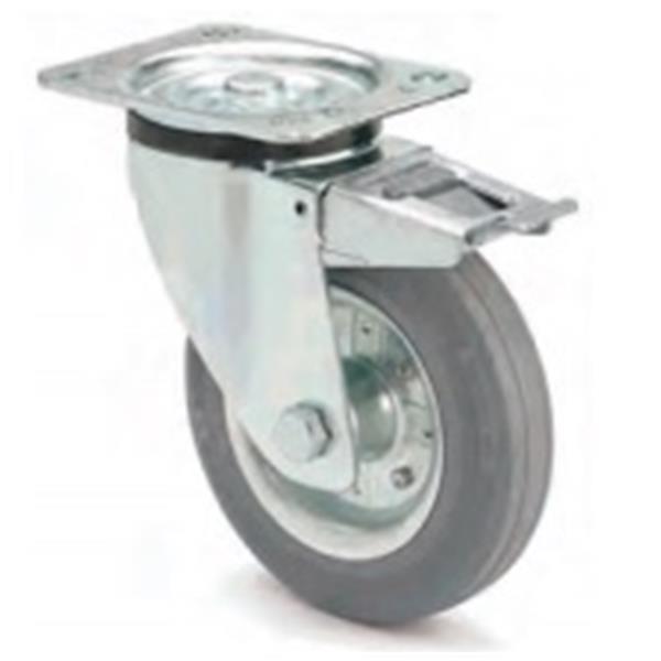 ARSA RUEDA GIRATORIA FRENO &Oslash; 100x40 GOMA GRIS,LLANTA METALICA,ARSA RODILLOS