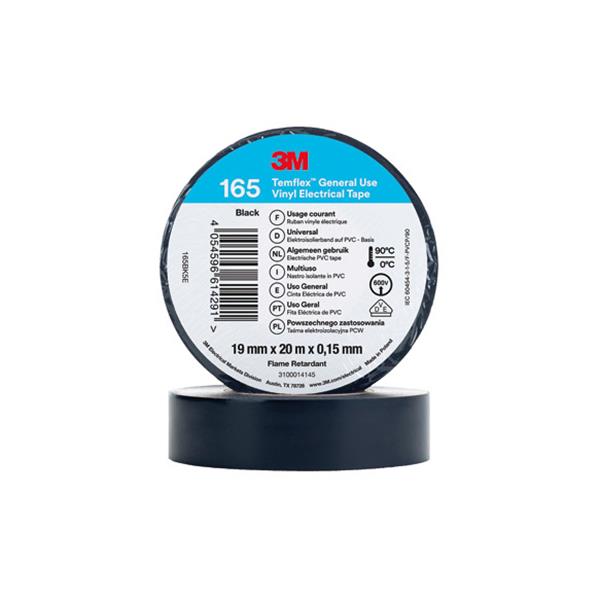 3M&trade; CINTA AISLANTE PVC Temflex&trade; 165 19mm x 20m Negro 