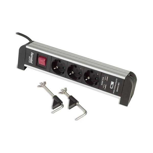 BASE MULTIPLE CON INTERRUPTOR 3 TOMAS+ 2USB SOPORTE SOBREMESA