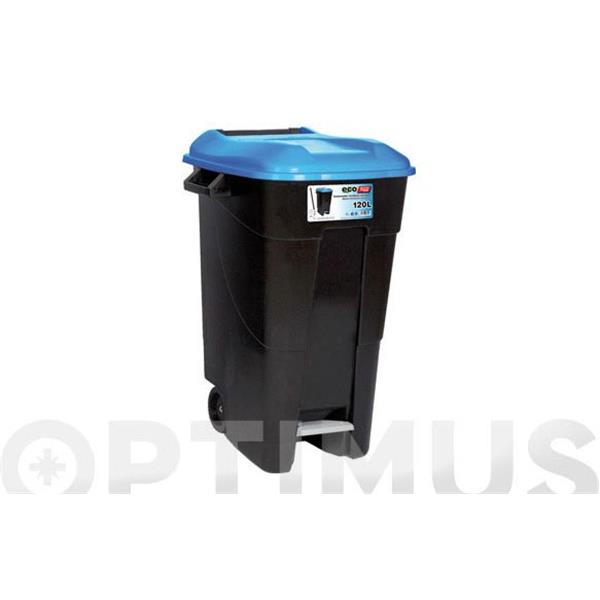 CONTENEDOR NEGRO CON PEDAL 120L-TAPA AZUL