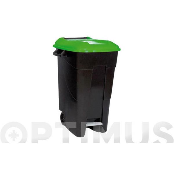CONTENEDOR NEGRO CON PEDAL 120L-TAPA VERDE