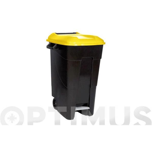 CONTENEDOR NEGRO CON PEDAL 120L-TAPA AMARILLA