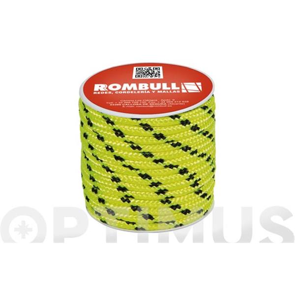 CUERDA POLIESTER TRENZADO CON ALMA  8 MM 15 MT AMARILLO FLUOR