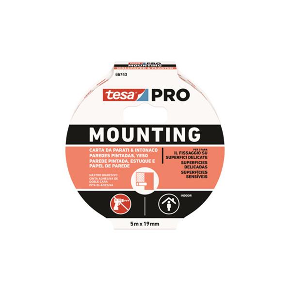 TESA CINTA DOBLE CARA MOUNTING PRO ESTUCOS/PAPEL/PARED 5 M X 19 MM PERMANENTE