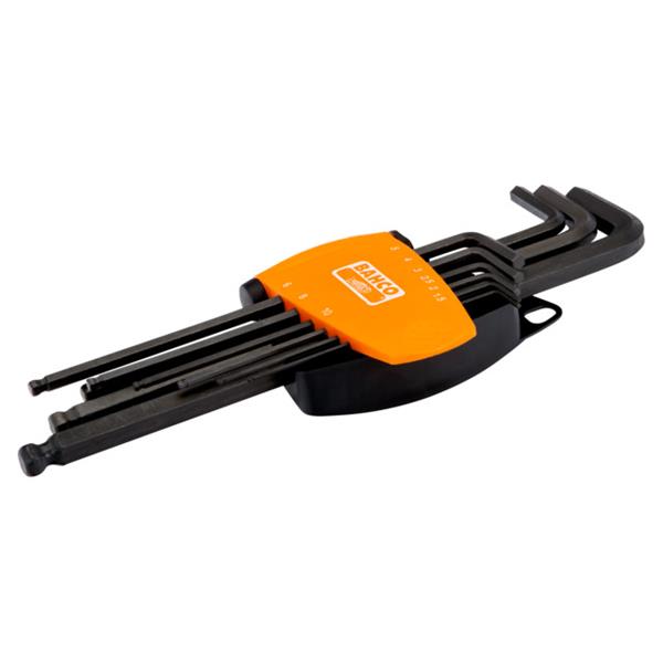 BAHCO JUEGO 9 LLAVES TIPO ALLEN HEXAGONALES CON BOLA SERIE LARGA M&eacute;TRICAS CON SOPORTE COMPACTO BI-COMPONENTE