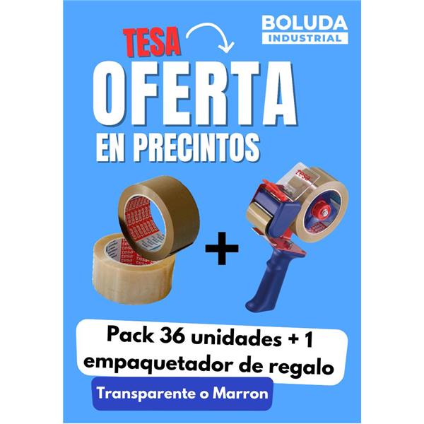 CAJA PRECINTO TESA 132M X 50 MM TRANSPARENTE + PRECINTADORA REGALO