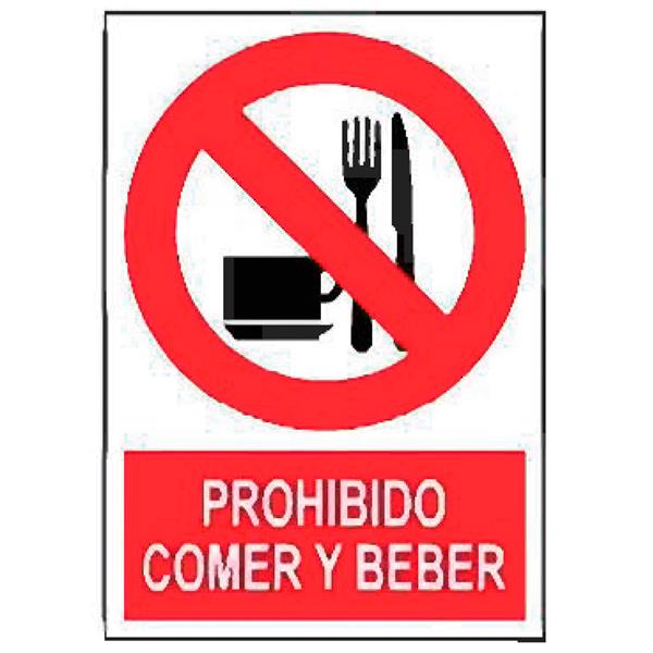 SE&Ntilde;AL PROHIBICION CASTELLANO PVC 310X300 MM-COMER Y BEBER 