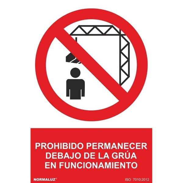 SE&Ntilde;AL PROHIBICION CASTELLANO ADHESIVO 210X300 MM-PERMANECER DEBAJO DE LA GRUA